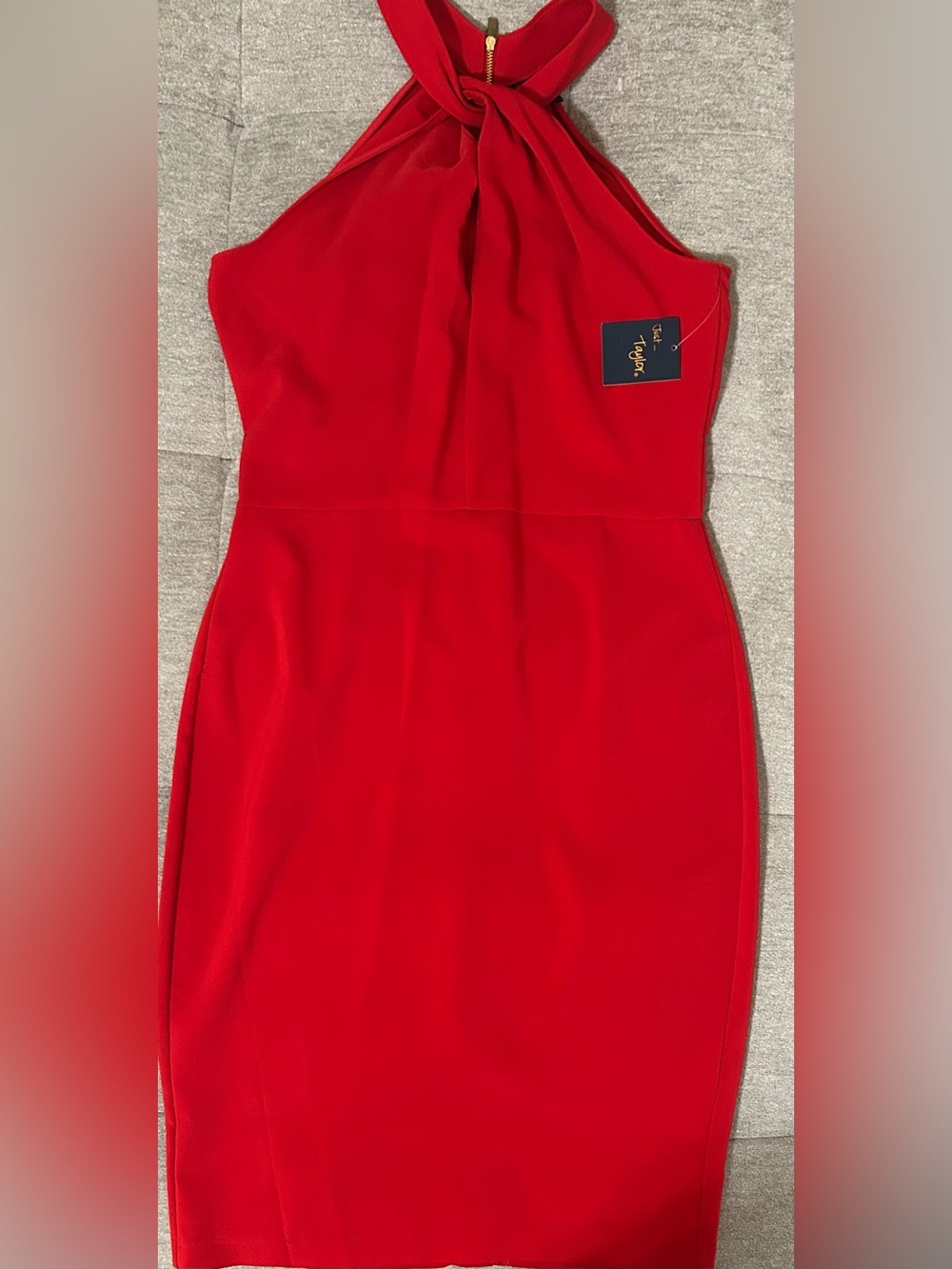 Just...Taylor Red Halter Midi Sheath Dress